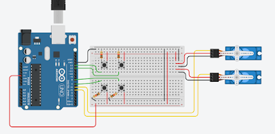 Circuito creado para probar manualmente el movimiento de los dos servomotores que proporcionan los distintos grados de libertad al sub-sustima motor del captador de energía solar.
