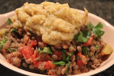 Lentils with broiled eggplant