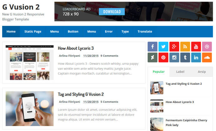 G Vusion 2 Responsive Blogger Templates