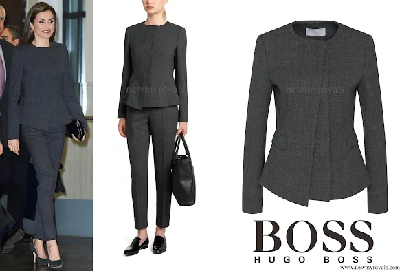 Queen Letizia wore HUGO BOSS jadela stretch virgin wool asymmetrical blazer and trousers