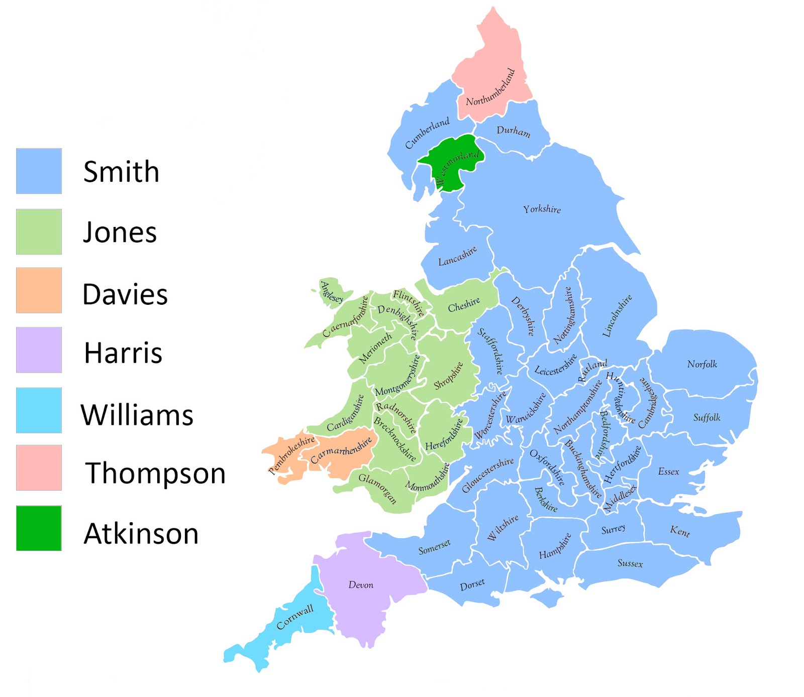 The most common in each UK province - Vivid Maps
