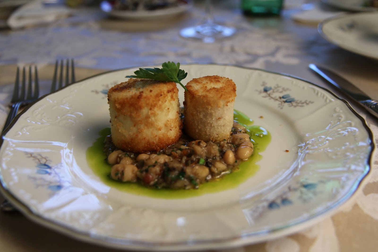 Hearts of Palm with Purée of Marrow Beans and Field Greens The
