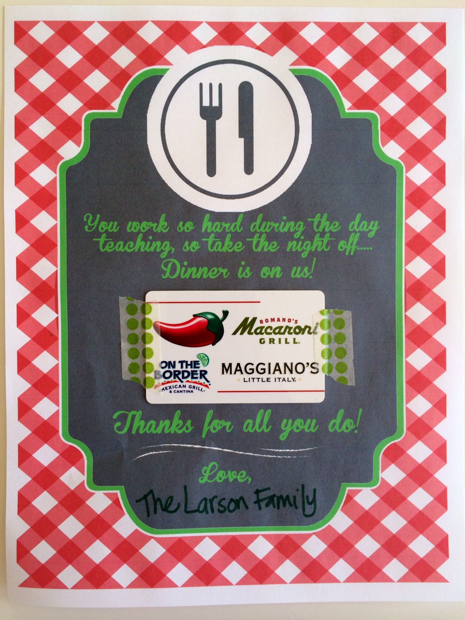 The Larson Lingo Teacher Appreciation Dinner is on Us {Free Printable}