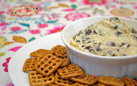 This Chocolate Chip Cookie Dough Dip Recipe is the perfect Egg- and Peanut-Free sweet snack and appetizer!  Using common ingredients, this delicious dessert dip only takes 5 minutes to make and is sure to be a crowd pleaser!  www.sweetlittleonesblog.com