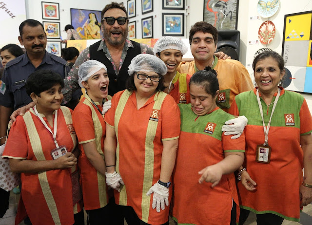 Jackie Shroff with specially abled adults of Om Creations during Art Trisomy 21, a 2-day art exhibition Jackie Shroff with specially abled adults of Om Creations during Art Trisomy 21, a 2-day art exhibition
