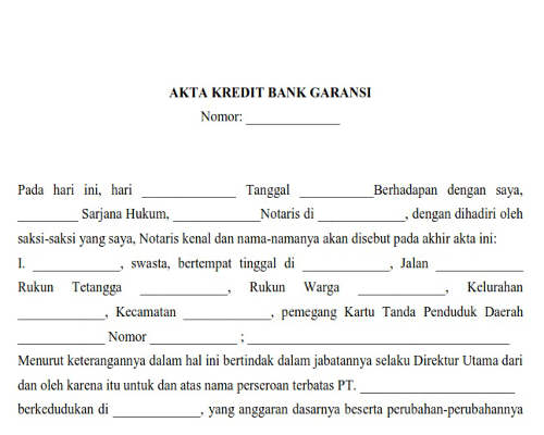 Akta Kredit Bank Garansi