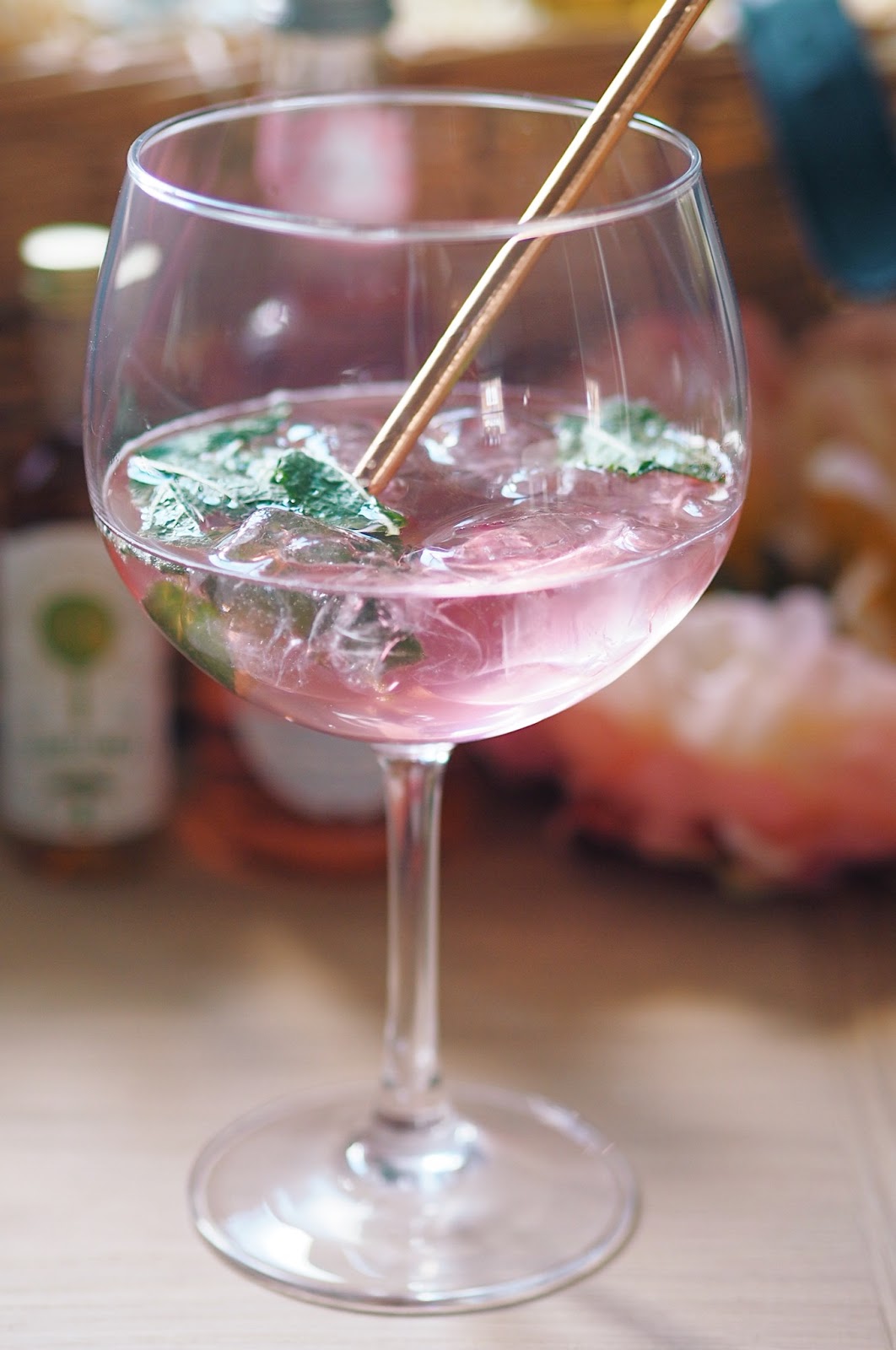Pink cocktail in glass