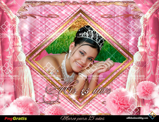 Hermoso marco para fotos de 15 años color rosa y dorado