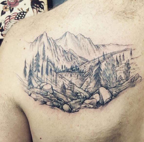 180+ Mountain Landscape Tattoos For Guys (2019) Scenic Designs | Tattoo ...
