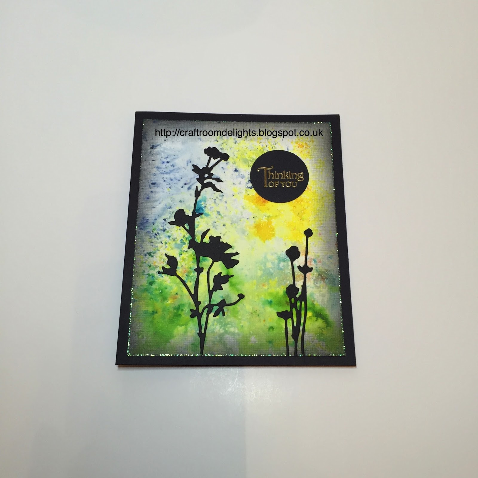 Craft Room Delights by Samantha Wade Day Three CAS, Tim Holtz Wildflower die with brusho.