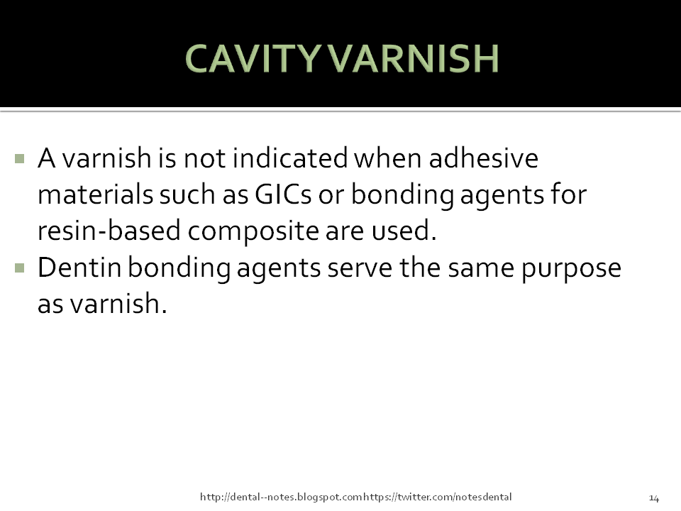 Dental Notes Cavity Varnishes, Liners and Bases NOTES