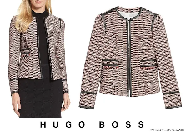 Queen Letizia wore Hugo Boss Keili Collarless Tweed Jacket