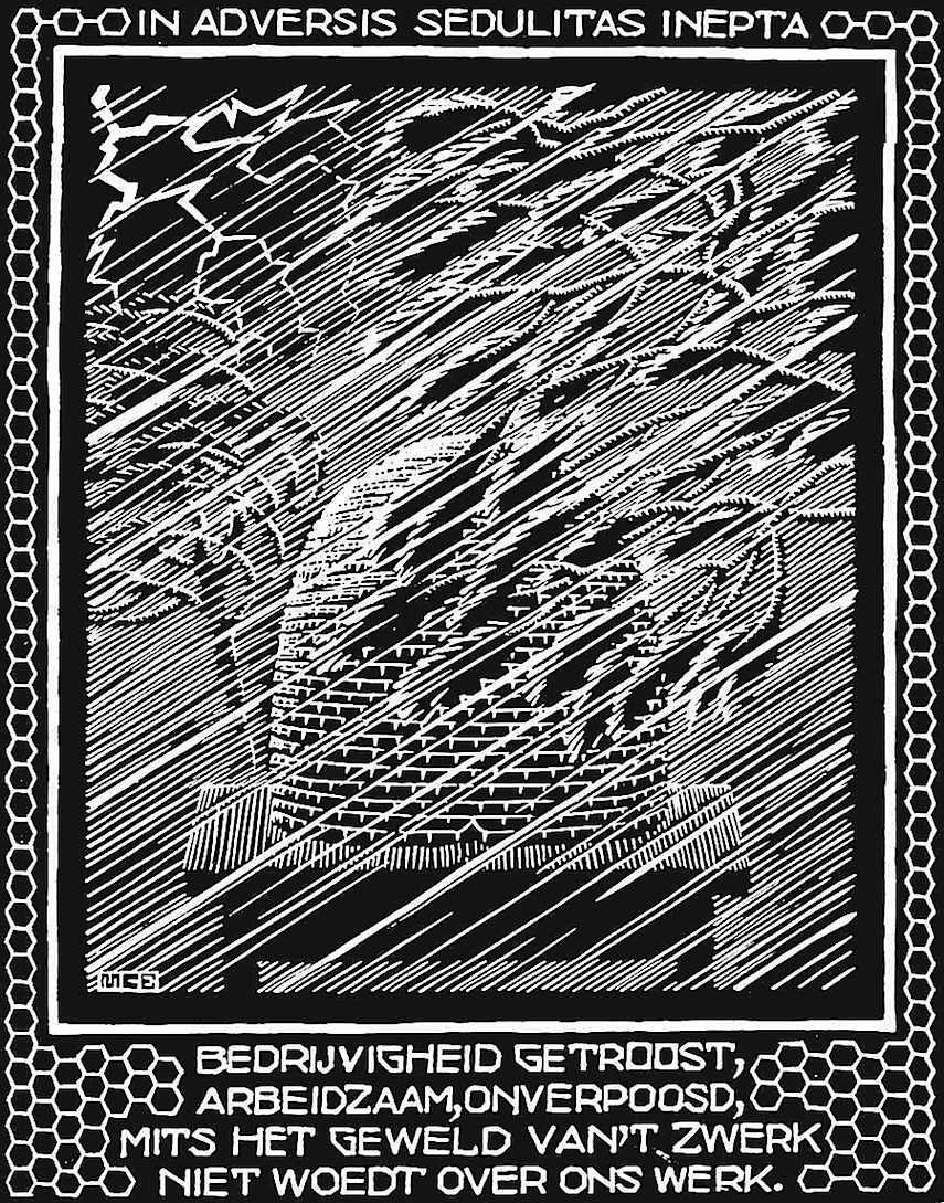 Maurits Cornelis Escher a Maurits Cornelis Escher illustration of a bee hive in a storm
