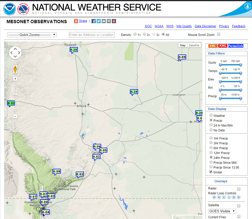 SE NM Rainfall Totals From T.S. Odile. Wednesday, Sept 17, 2014.