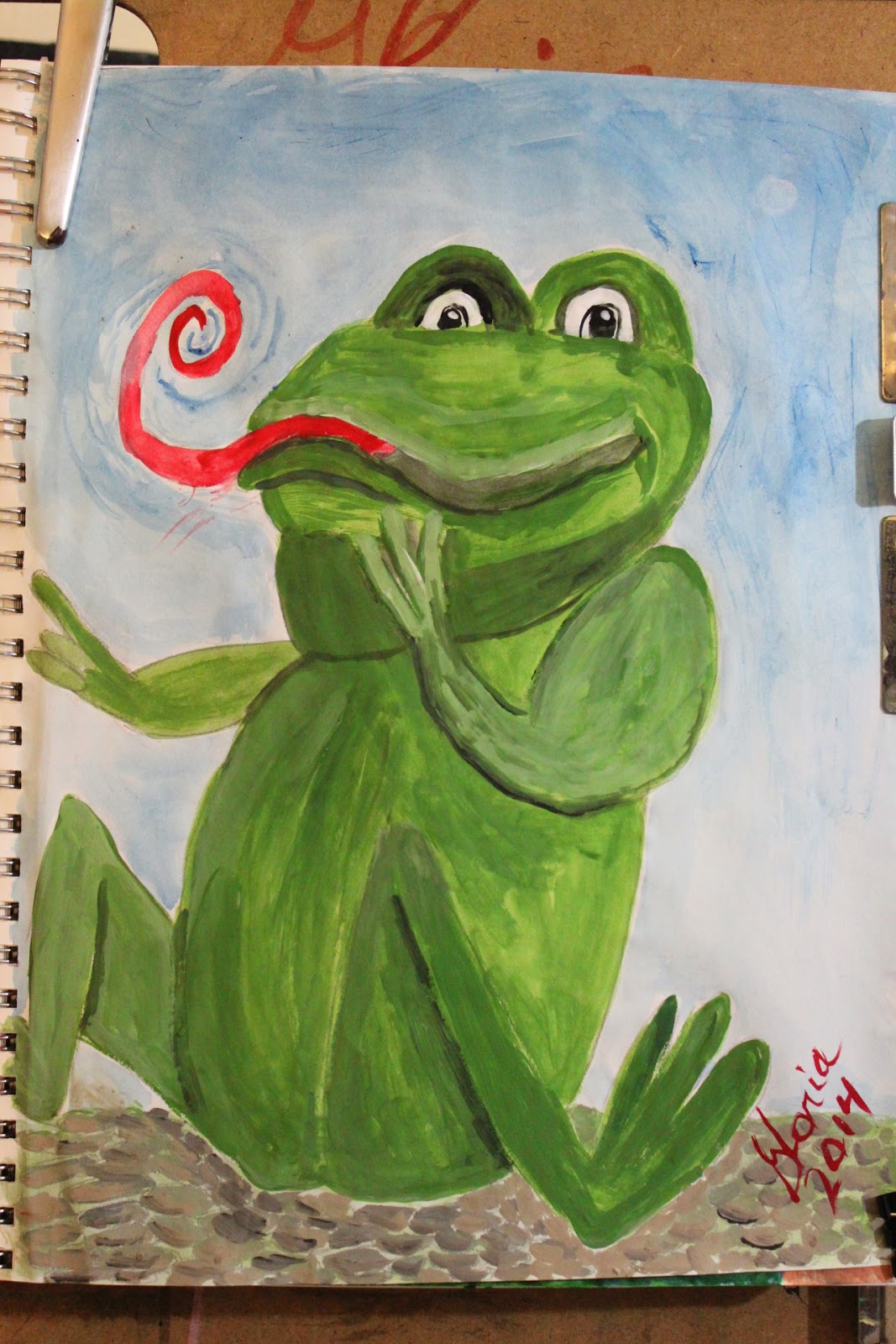 "Swamp frog cartoon" by Gloria Poole of Missouri;16-Mar-2014;acrylics "Swamp frog cartoon" by Gloria Poole of Missouri; 16-Mar-2014; acrylics
