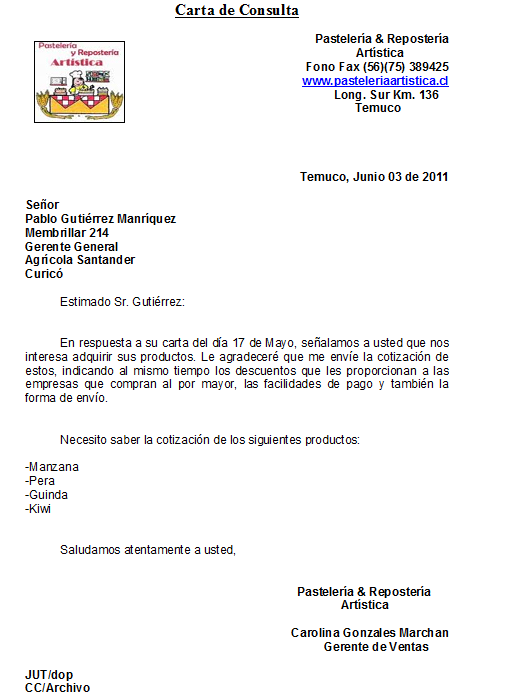 Carta de consulta y respuesta ejemplo vrogue co