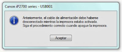 error de que la impresora se apago de la forma no adecuada en canon impresoras