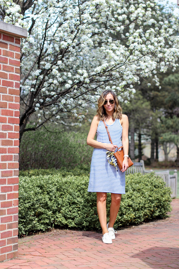 stripe dress + sneakers outfit - Lilly Style