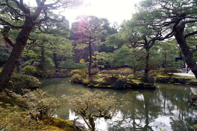 Lake and zen garden at Ginkakuji Temple in Kyoto Japan