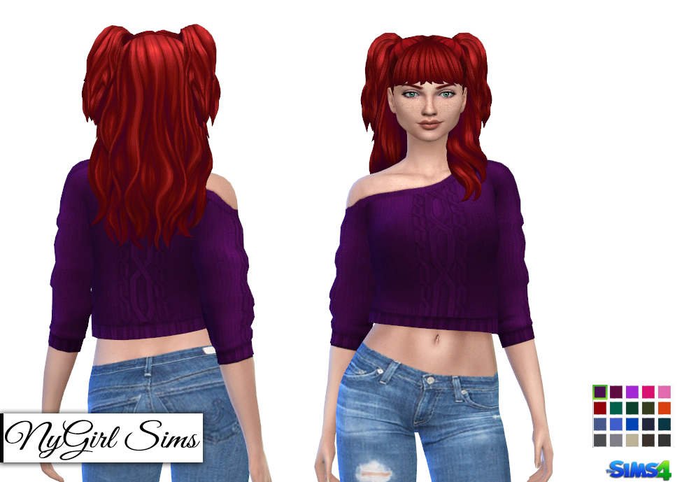 NyGirl Sims 4: Off Shoulder Cable Knit Crop Sweater
