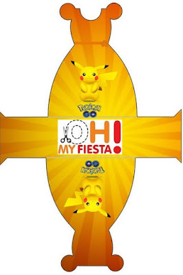Pikachu: Cajas para Imprimir Gratis. Este es para cajas con forma de vestido,