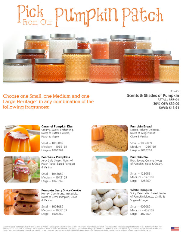 Gold Canyon Candles, Rondi Ind. Demonstrator Pick from Our Pumpkin