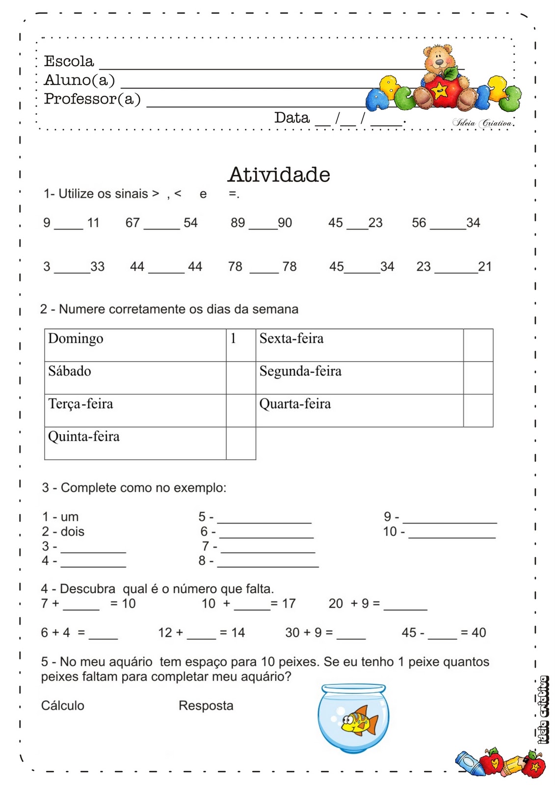 Atividades de Matemática para Crianças do 1º ano