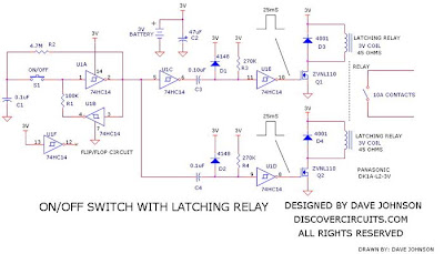 Wiring Schematic diagram: Latching Relay On Off Switch Circuit