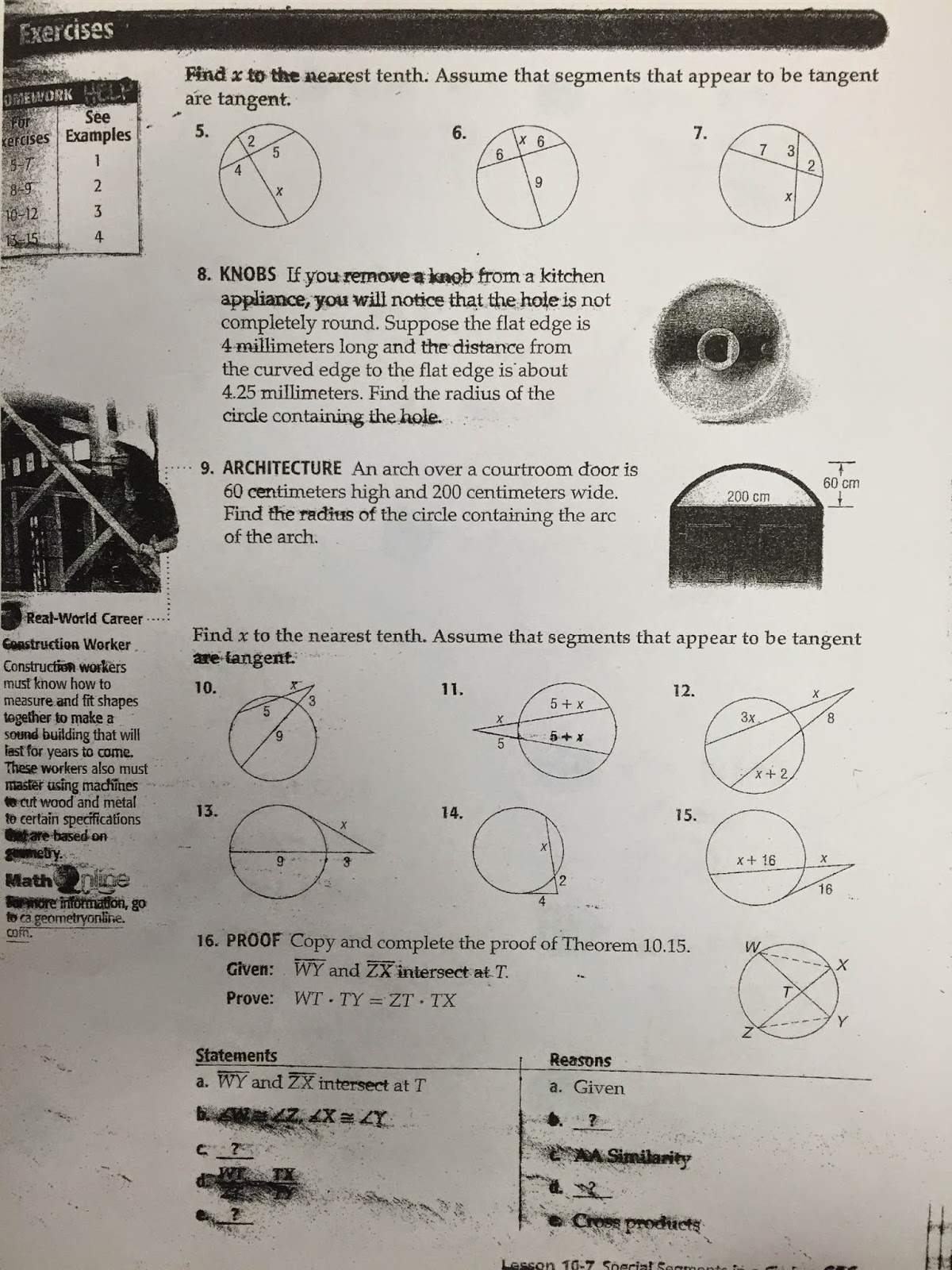 Special Segments In Circles Worksheet Answers