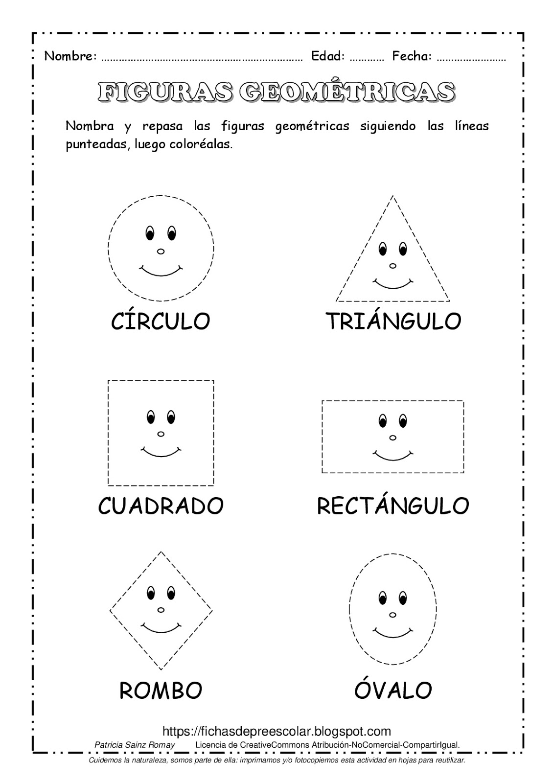 Haz un experimento maravilloso ven FICHAS DE EDUCACIÓN PREESCOLAR: SEIS FIGURAS GEOMÉTRICAS PARA REPASAR