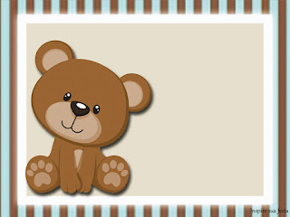 Bear with Stripes in Brown and Light Blue Free Printable Invitations, Labels or Cards.
