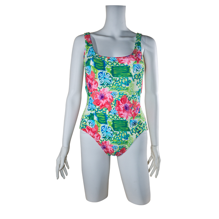 FASHION CARE 2U S113 Green Floral One Piece Swimsuit Swimwear M