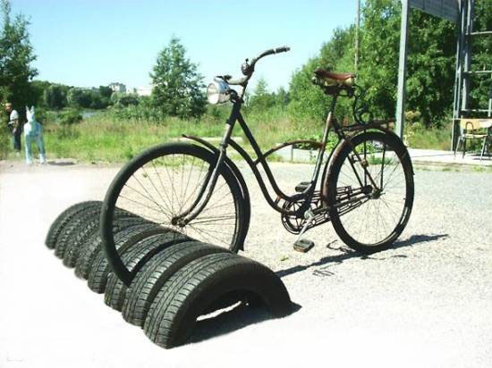 Recycled tires used for bicycle parking