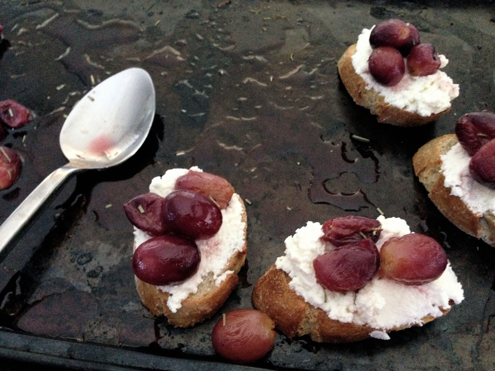 Roasted Grape, Rosemary, & Ricotta Crostini