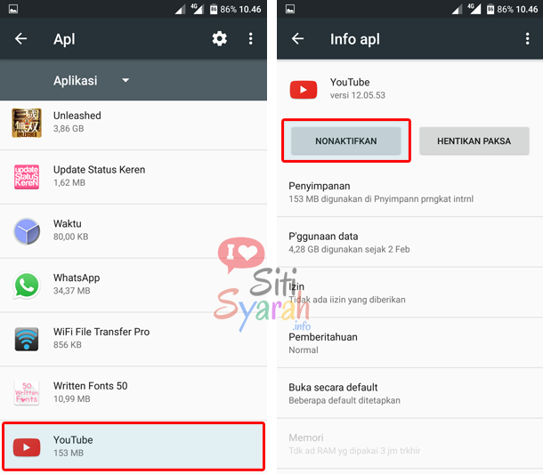 hapus aplikasi youtube di android