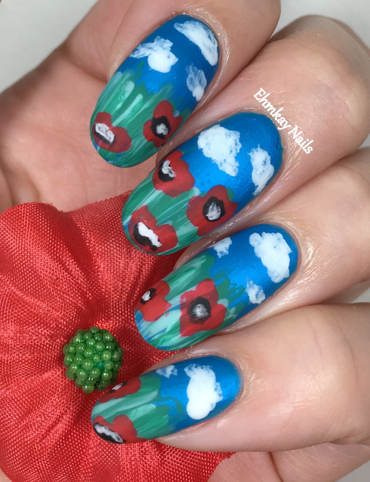 ehmkay nails Memorial Day Veteran Poppies Nail Art