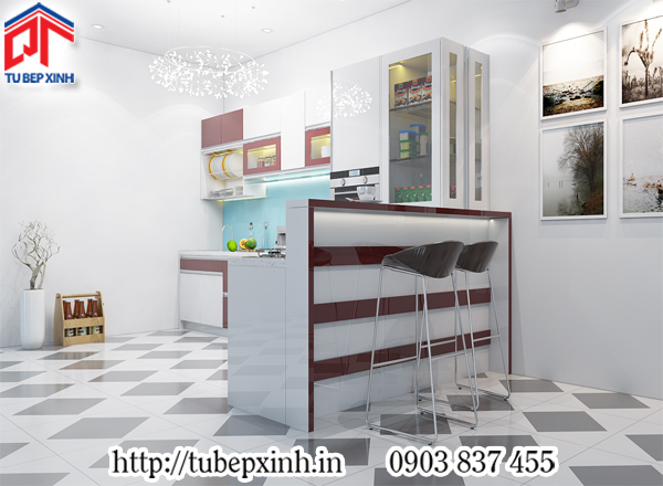 Top 5 mẫu tủ bếp tiêu biểu tháng 10 tủ bếp màu trắng đỏ đô