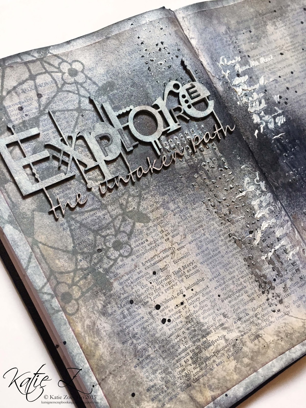 Katie Z. Paperworks Explore the Untaken Path Art Journal Spread