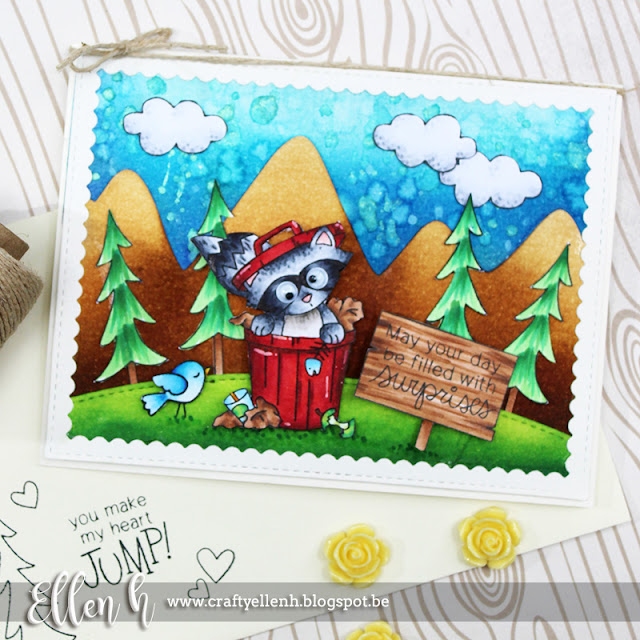 Raccoon Forest Card by September Guest Designer Ellen Hax | Raccoon Rascal and Winter Tails Stamp Sets by Newton's Nook Designs #newtonsnook