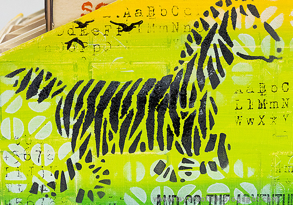 Layers of ink - Mini Book Storage Container Tutorial by Anna-Karin Evaldsson with StencilGirl Born to be Wild Animals