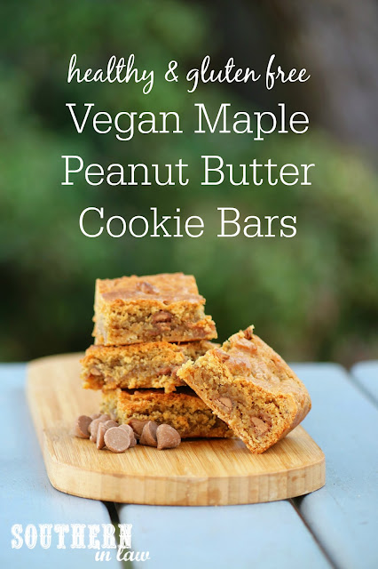 Easy Vegan Maple Peanut Butter Cookie Bars Recipe - gluten free, vegan, egg free, dairy free, healthy, sugar free, clean eating dessert recipe