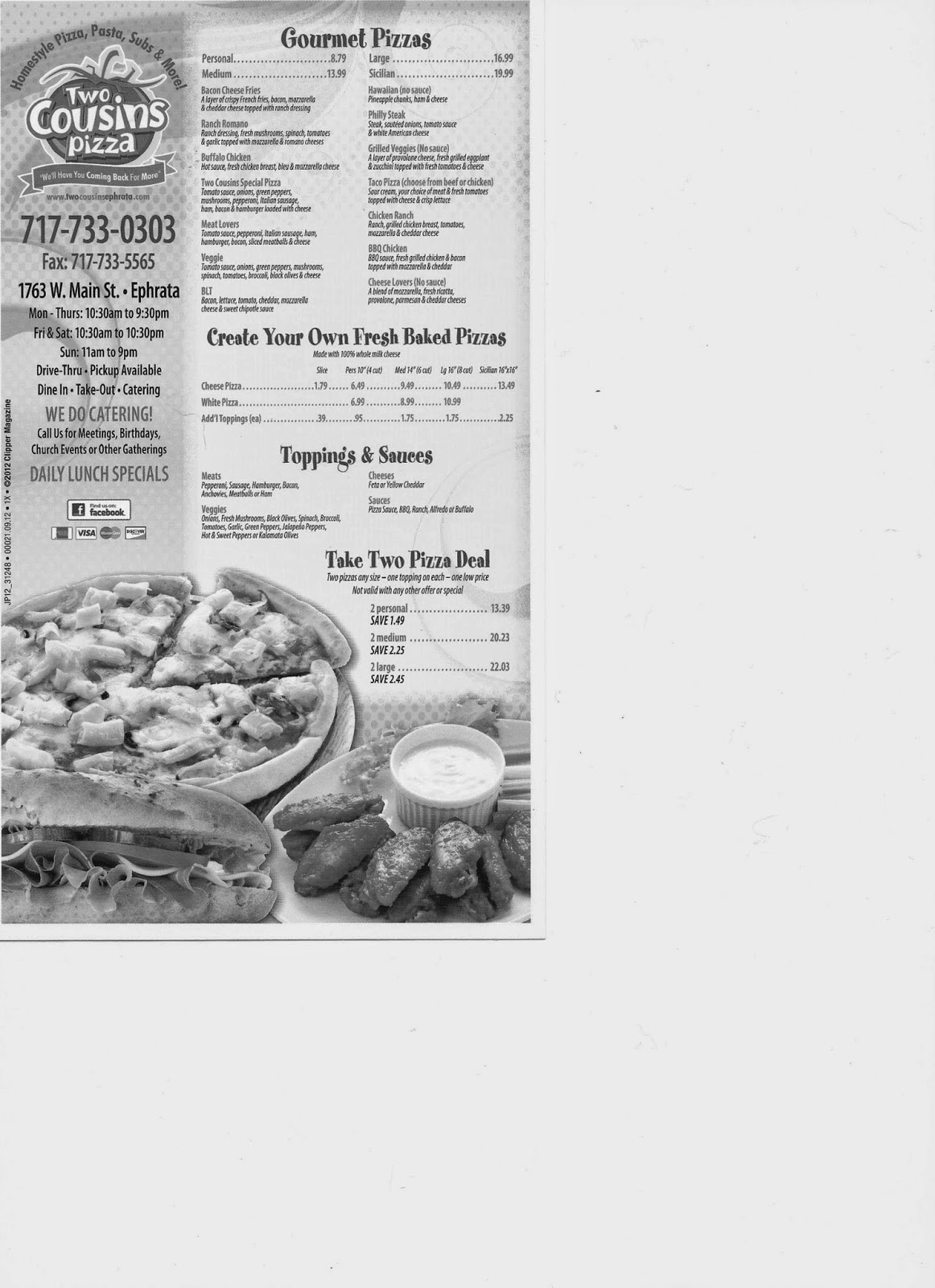 Lancaster/Reading PA Menus Menu Two Cousins Ephrata, PA