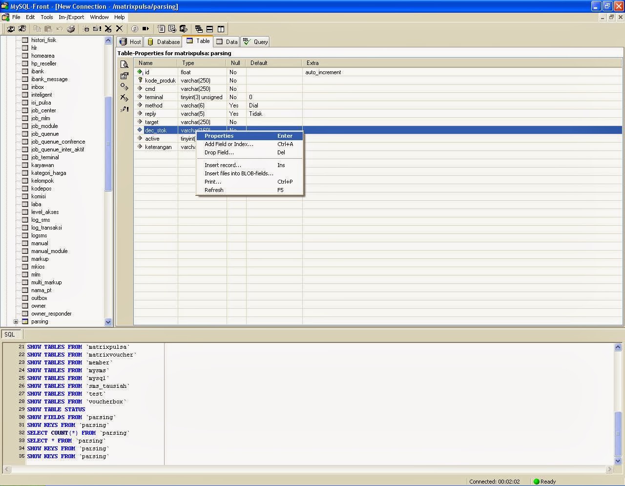 Show key plus. Show tables from. show table. show table status from.