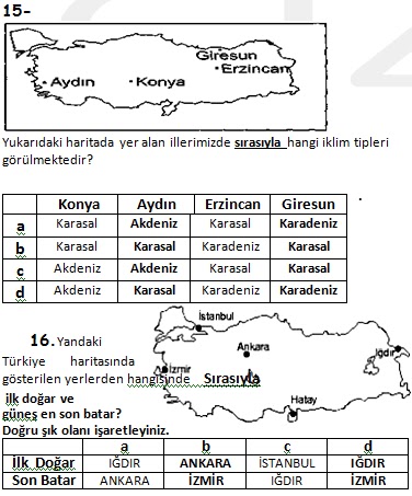 6.Sinif Sosyal Bilgiler Dersi 1.Dönem 3.Yazılı Sınav Soruları 2012 2013