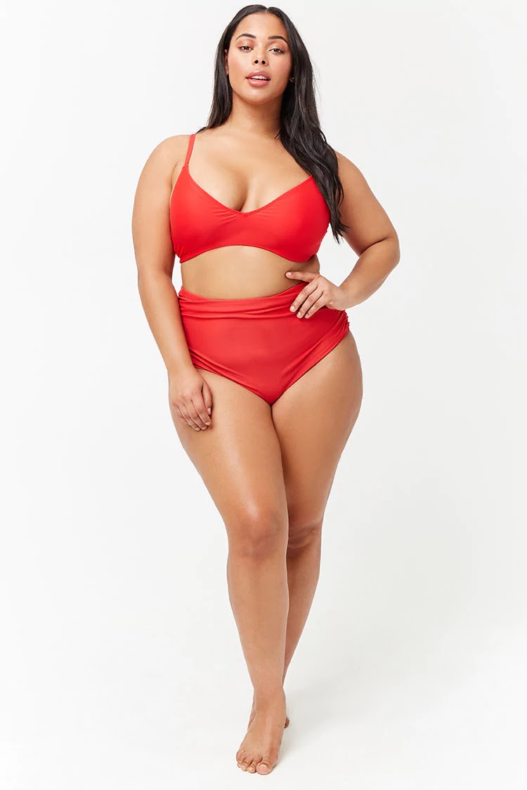 Forever 21+ 2018: Size Triangle Bikini Top and High-Cut Bikini Bottoms in Red - Curvy Wordy