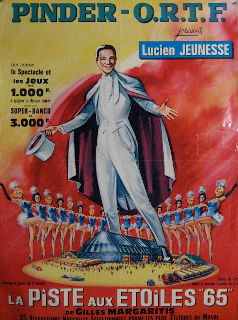Affiche du cirque Pinder O:R:T:F avec Lucien Jeunesse le spectacle et les jeux des 1000 francs