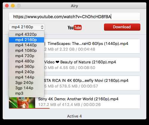 Download YouTube video using Airy for Mac