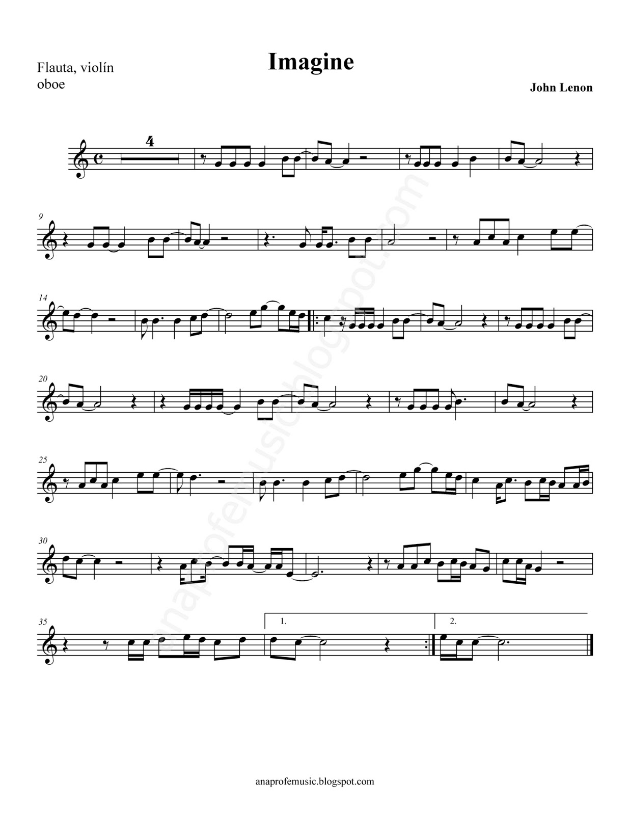 Anaprofemusic Partitura Imagine John Lenon Sheet Music anaprofemusic partitura imagine john