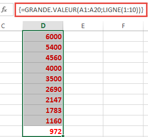 La fonction LIGNE intégrée dans la fonction GRANDE VALEUR