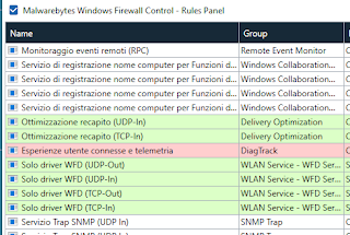 Windows Firewall Control - Lista e stato delle regole